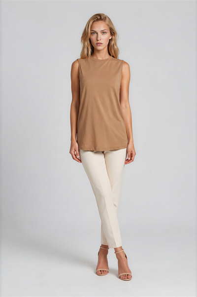 Bisiklet Yaka Kolsuz Basic Bluz TABA