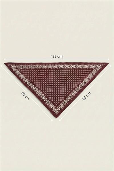 Bordo Etnik Desenli 135x85 Üçgen Eşarp BORDO