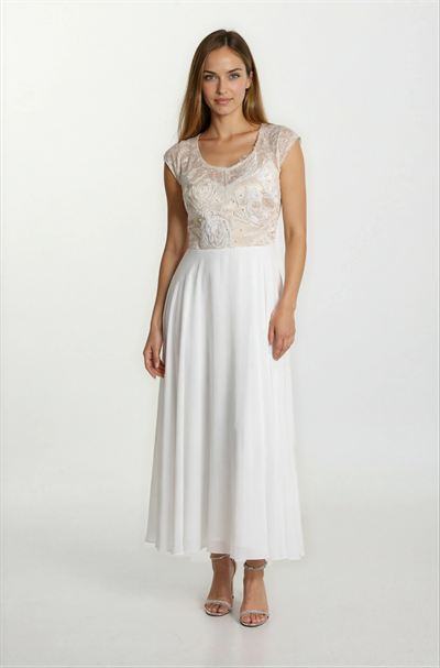 Boyel Şifon Uzun Abiye Elbise BEYAZ