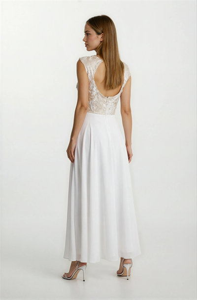 Boyel Şifon Uzun Abiye Elbise BEYAZ