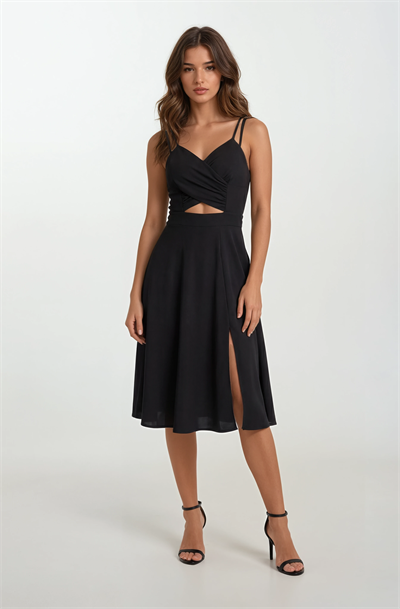 Cavallin Kruvaze Askılı Kısa Abiye Elbise SİYAH