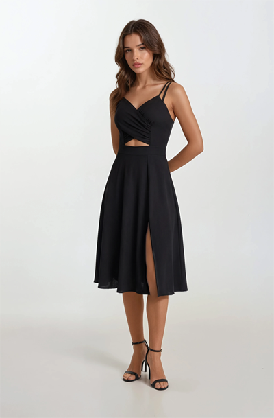 Cavallin Kruvaze Askılı Kısa Abiye Elbise SİYAH