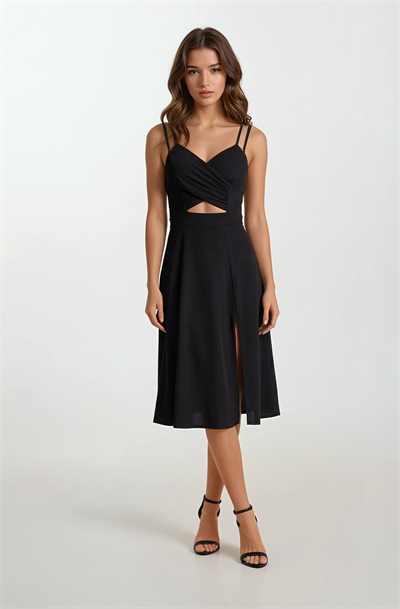 Cavallin Kruvaze Askılı Kısa Abiye Elbise SİYAH