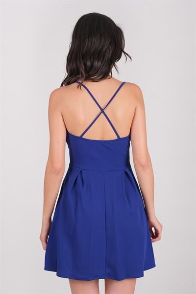 Cavazos İnce Askılı V Yaka Kısa Elbise SAKS