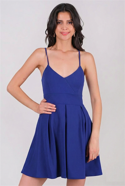 Cavazos İnce Askılı V Yaka Kısa Elbise SAKS