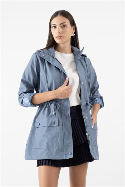 Christensen Kapüşonlu Çıtçıtlı Katlamalı Kol Safari Mont İNDİGO