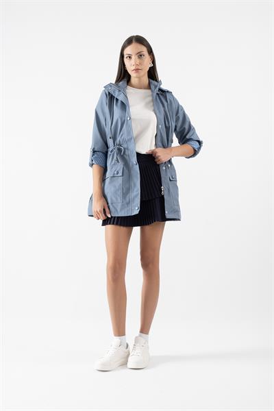 Christensen Kapüşonlu Çıtçıtlı Katlamalı Kol Safari Mont İNDİGO