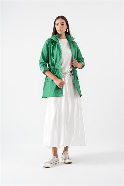 Christensen Kapüşonlu Çıtçıtlı Katlamalı Kol Safari Mont YEŞİL