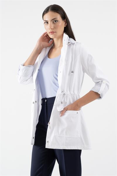 Christensen Kapüşonlu Çıtçıtlı Katlamalı Kol Safari Mont BEYAZ