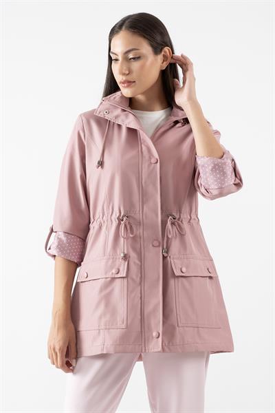 Christensen Kapüşonlu Çıtçıtlı Katlamalı Kol Safari Mont GÜL KURUSU