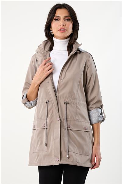 Christensen Kapüşonlu Çıtçıtlı Katlamalı Kol Safari Mont TAŞ