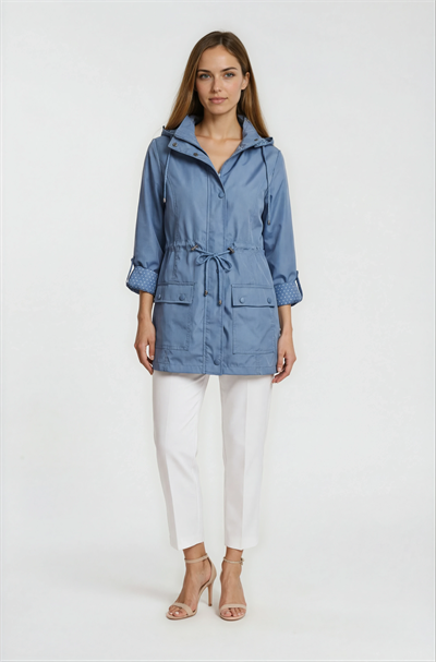 Christensen Kapüşonlu Çıtçıtlı Katlamalı Kol Safari Mont İNDİGO