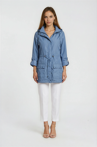 Christensen Kapüşonlu Çıtçıtlı Katlamalı Kol Safari Mont İNDİGO