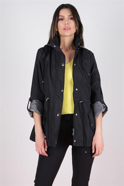 Christensen Kapüşonlu Çıtçıtlı Katlamalı Kol Safari Mont SİYAH