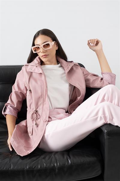 Christensen Kapüşonlu Çıtçıtlı Katlamalı Kol Safari Mont GÜL KURUSU