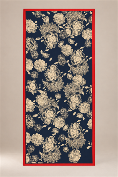 Çiçek Desenli Kenarları Bordürlü Şal 180 x 85 cm BEJ
