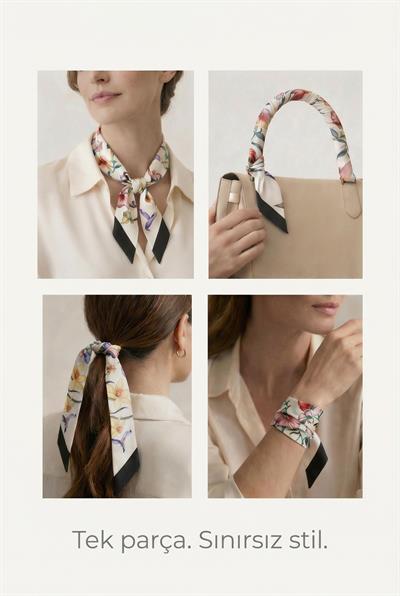 Twilly İnce Fular 88x5 cm EKRU