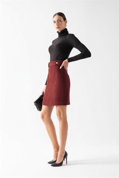 Clack Klasik Beli Düğme Bant Detaylı Tüvit Etek BORDO
