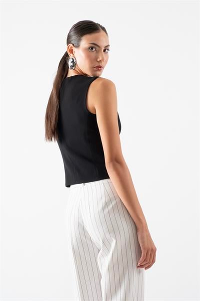 Clementa Klasik Çizgili Krep Pantolon BEYAZ