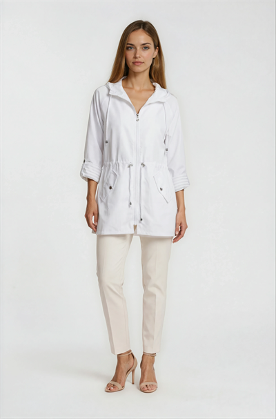 Clemente Kapüşonlu Ayarlanabilir Beli Büzgülü Katlamalı Kol Mont BEYAZ