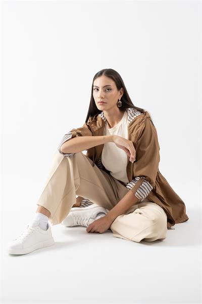 Clemente Kapüşonlu Ayarlanabilir Beli Büzgülü Katlamalı Kol Mont TABA