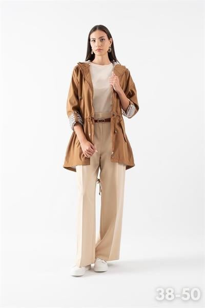 Clemente Kapüşonlu Ayarlanabilir Beli Büzgülü Katlamalı Kol Mont TABA