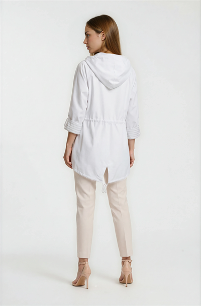 Clemente Kapüşonlu Ayarlanabilir Beli Büzgülü Katlamalı Kol Mont BEYAZ
