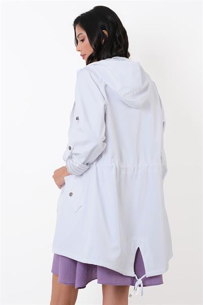 Clemente Kapüşonlu Ayarlanabilir Beli Büzgülü Katlamalı Kol Mont BEYAZ