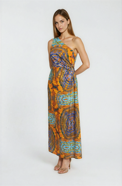 Concita Tek Omuz Yan Pencere Detaylı Elbise ORANJ