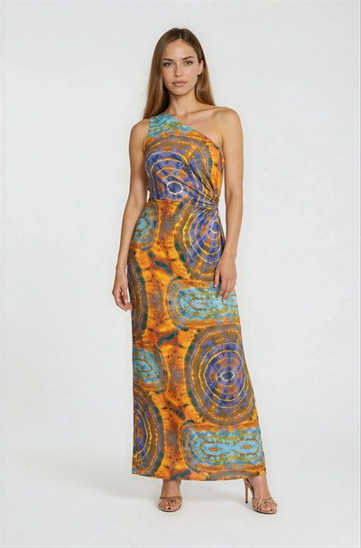 Concita Tek Omuz Yan Pencere Detaylı Elbise ORANJ