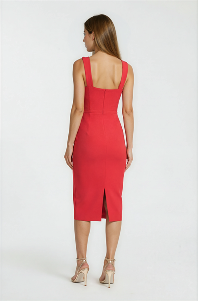Coralla V Askılı Yaka Elbise KIRMIZI