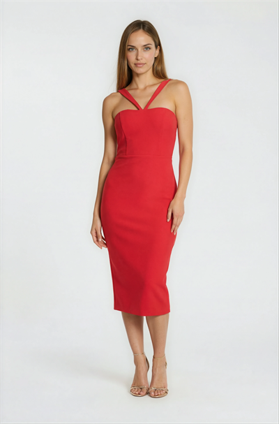 Coralla V Askılı Yaka Elbise KIRMIZI