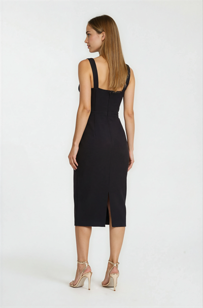 Coralla V Askılı Yaka Elbise SİYAH