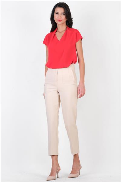 Corradino Yüksek Kemersiz Pantolon BEJ
