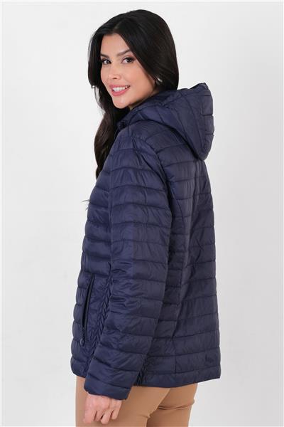 Cortino Yanları Örgü Kapitoneli Kapüşonlu Mont LACİVERT
