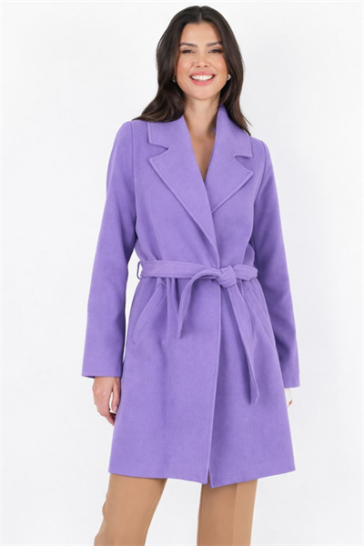 Cosmo Geniş Yaka Kruvaze Kuşaklı Kaban LİLA
