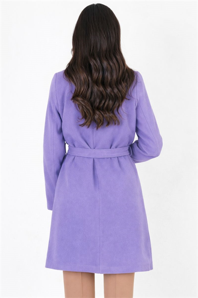 Cosmo Geniş Yaka Kruvaze Kuşaklı Kaban LİLA