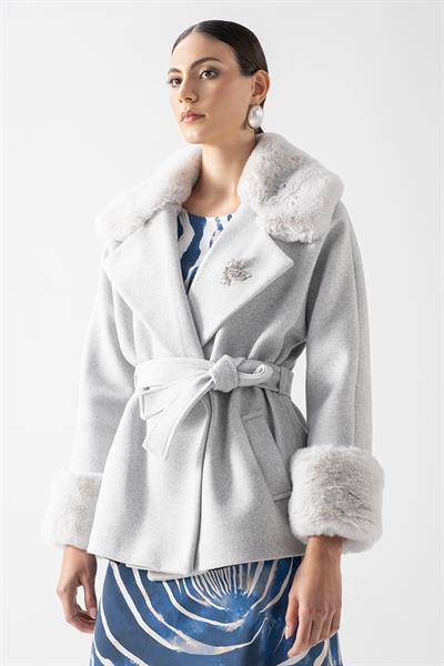 Crispolto Kruvaze Yakası Kolları Kürklü Kaban GRİ