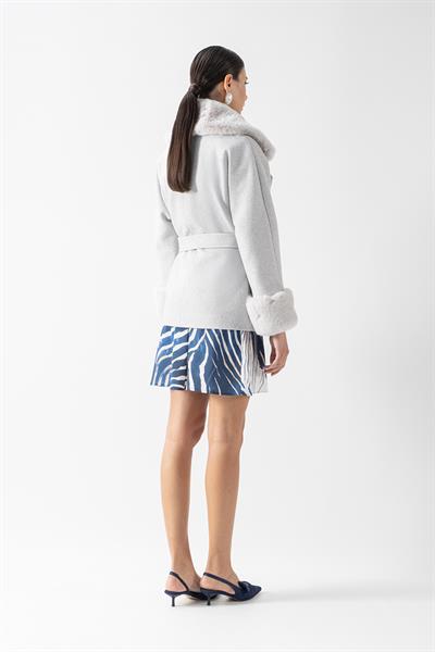 Crispolto Kruvaze Yakası Kolları Kürklü Kaban GRİ