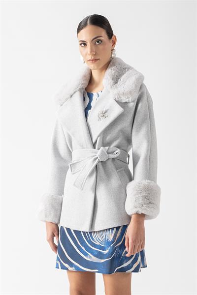 Crispolto Kruvaze Yakası Kolları Kürklü Kaban GRİ