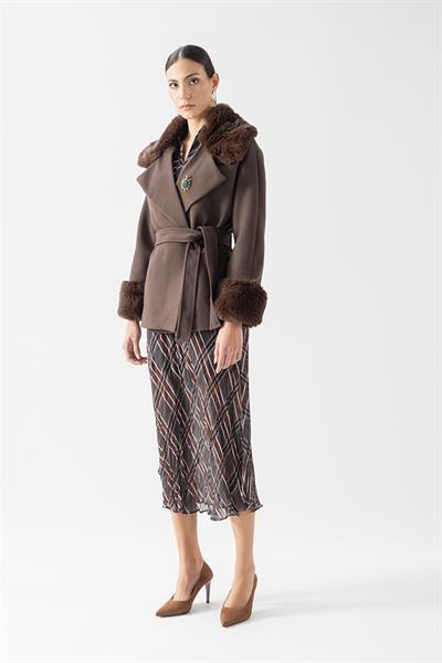 Crispolto Kruvaze Yakası Kolları Kürklü Kaban KAHVE