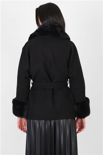 Crispolto Kruvaze Yakası Kolları Kürklü Kaban SİYAH