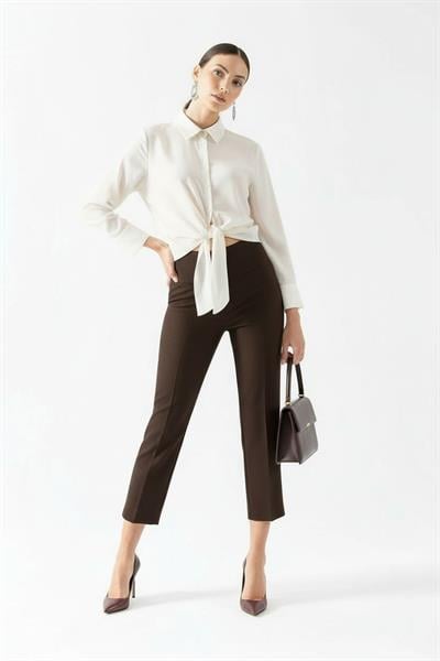 Cristano Geniş Korsajlı Yandan Fermuarlı Pantolon KAHVE