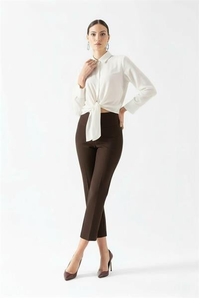 Cristano Geniş Korsajlı Yandan Fermuarlı Pantolon KAHVE