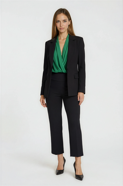 Cristano Klasik Yaka Tek Düğmeli Bele Oturan Kadın Blazer Ceket SİYAH