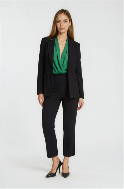 Cristano Klasik Yaka Tek Düğmeli Bele Oturan Kadın Blazer Ceket SİYAH