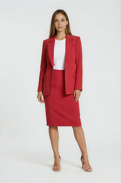 Cristano Klasik Yaka Tek Düğmeli Bele Oturan Kadın Blazer Ceket KIRMIZI