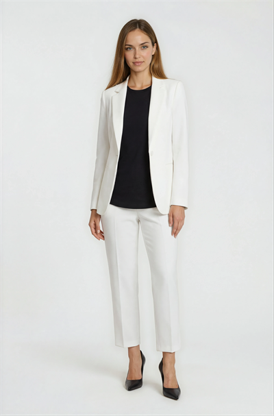 Cristano Klasik Yaka Tek Düğmeli Bele Oturan Kadın Blazer Ceket EKRU