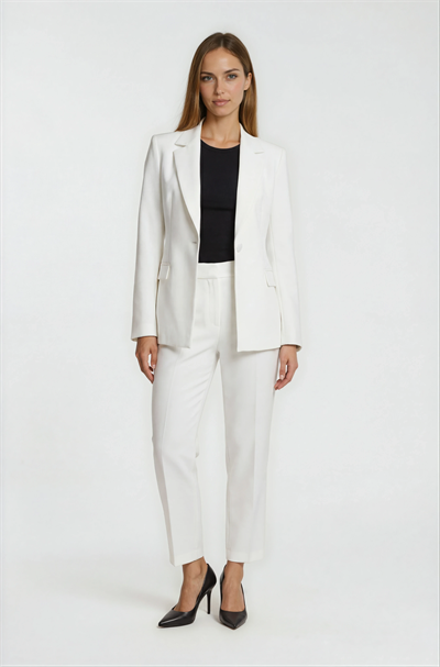 Cristano Klasik Yaka Tek Düğmeli Bele Oturan Kadın Blazer Ceket EKRU