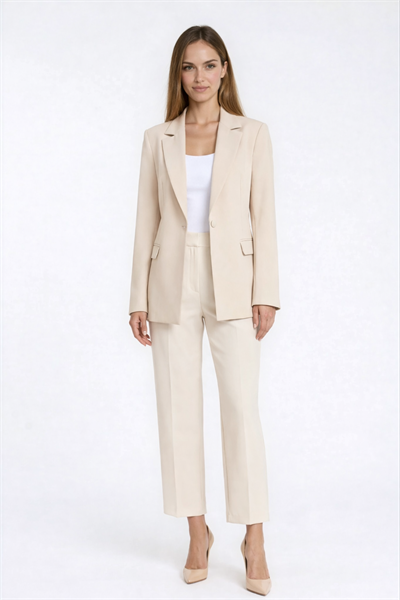 Cristano Klasik Yaka Tek Düğmeli Bele Oturan Kadın Blazer Ceket TAŞ